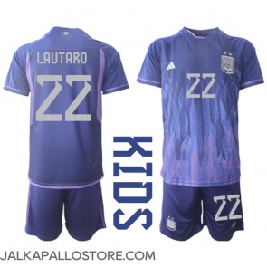 Argentiina Lautaro Martinez #22 Vieraspaita Lapsille MM-kisat 2022 Lyhythihainen (+ shortsit)